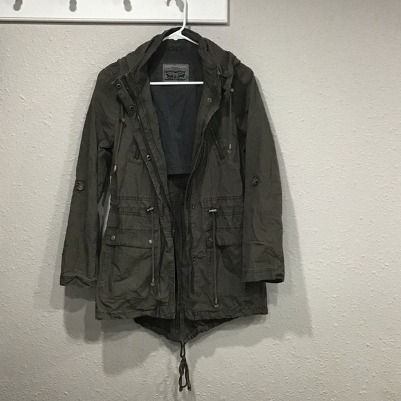 Levi's Hooded Anorak Military Jacket Army Green Utility Cargo Coat Women's XS - Picture 4 of 8
